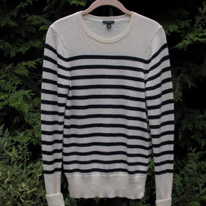 Ann Taylor Striped Wool-Blend Sweater With Side Zipper